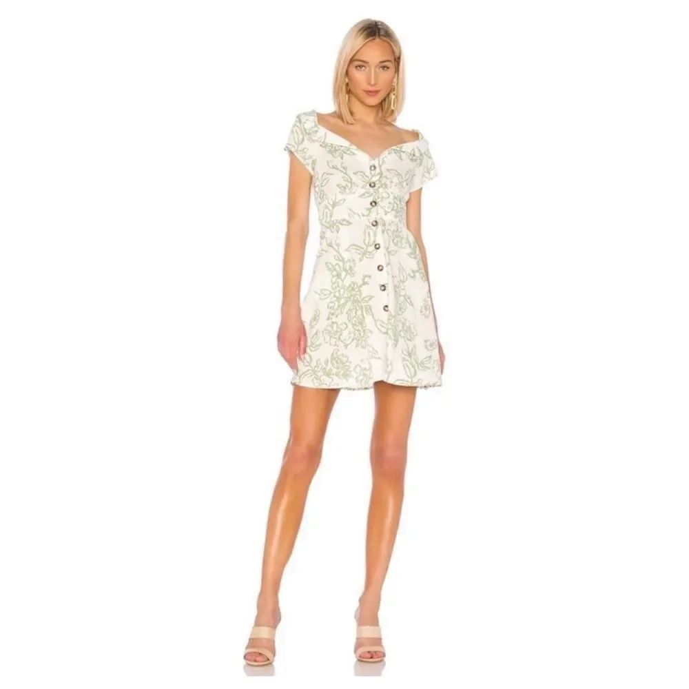 Free People A Thing Called Love Linen Blend Mini Dress | SZ 4 | Ivory Combo